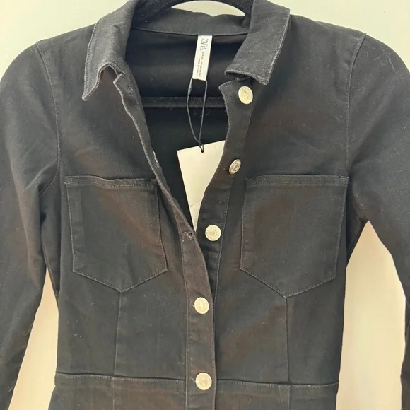 Zara Black Denim Button Front‎ Mini Dress XS NWT - Picture 5 of 14